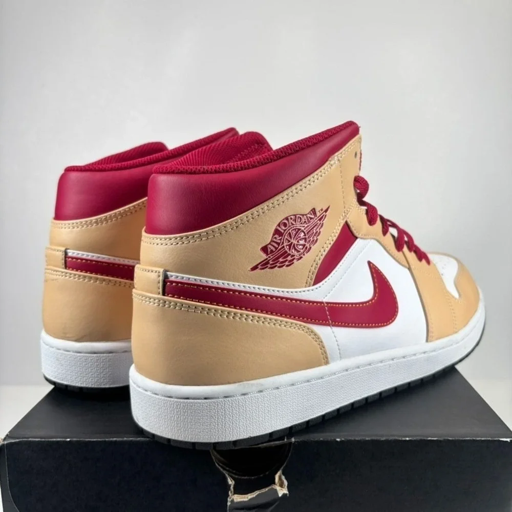 Nike Air Jordan 1 Mid Men's 13 White Onyx/Light Curry Basketball Shoe 554724-201